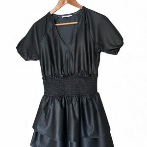 Shabby Chic Midnight Black Faux Leather Mini Dress Size Medium.